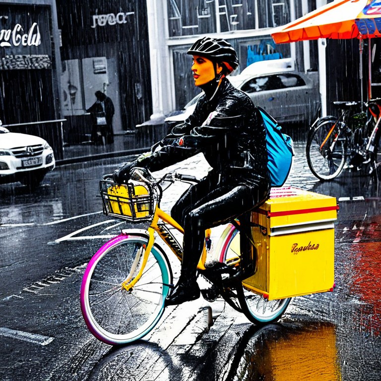 ComfyUI · 雨中骑手黑白街拍 示例图