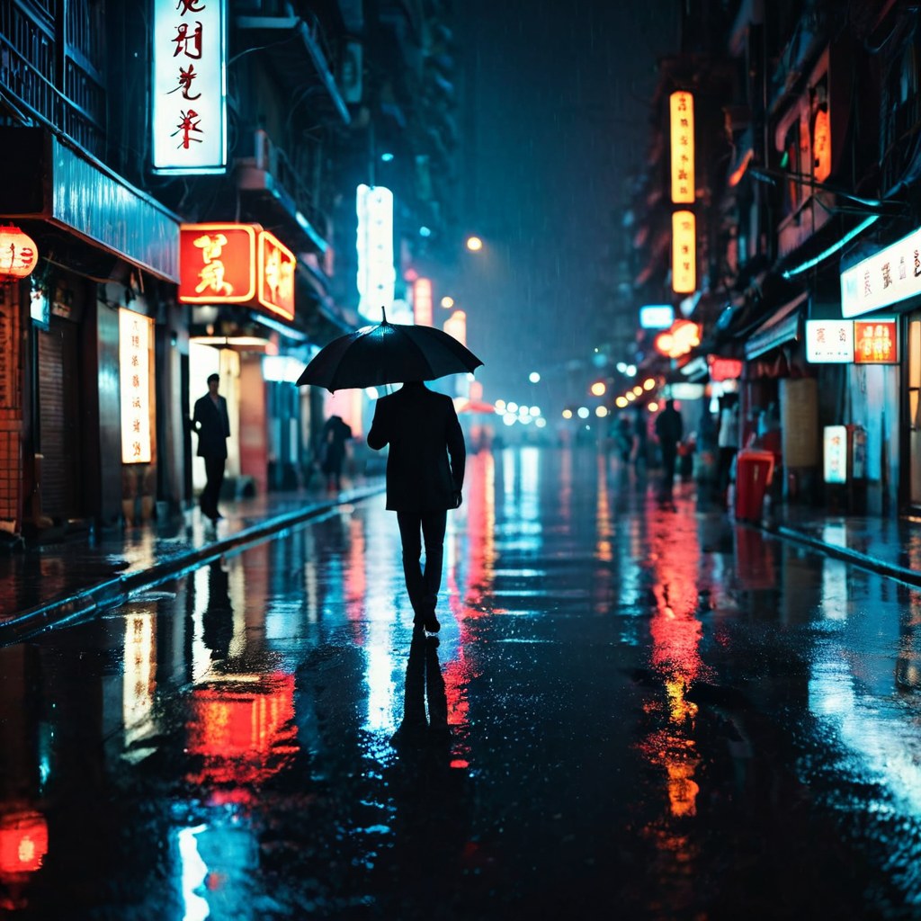 ComfyUI · 霓虹雨巷夜景 示例图
