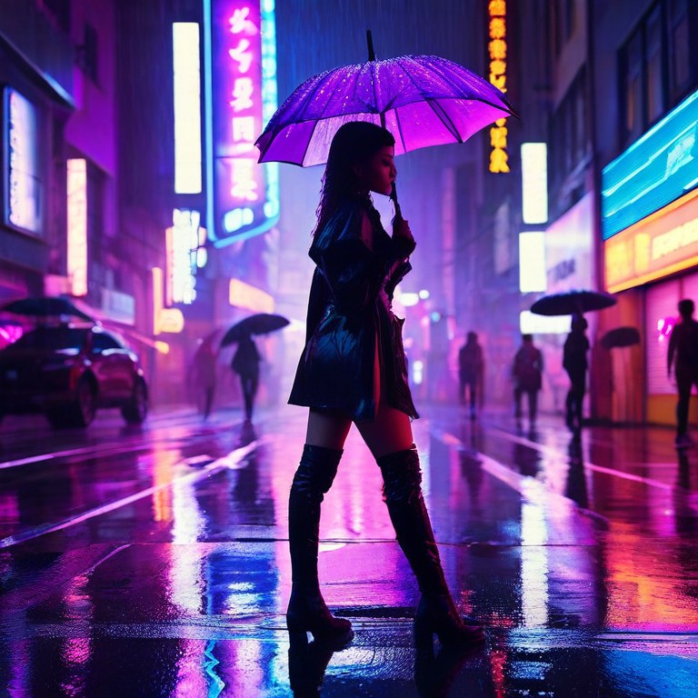 ComfyUI · LED 伞雨夜过街 示例图